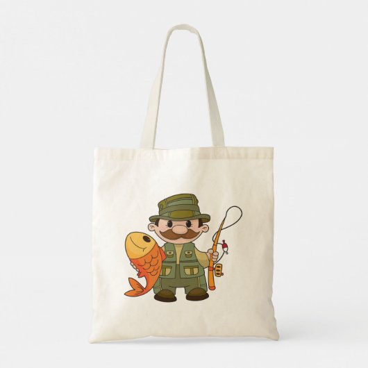 Cartoon Fisherman met Big Catch Funny Gevist Tote Bag (Achterkant)