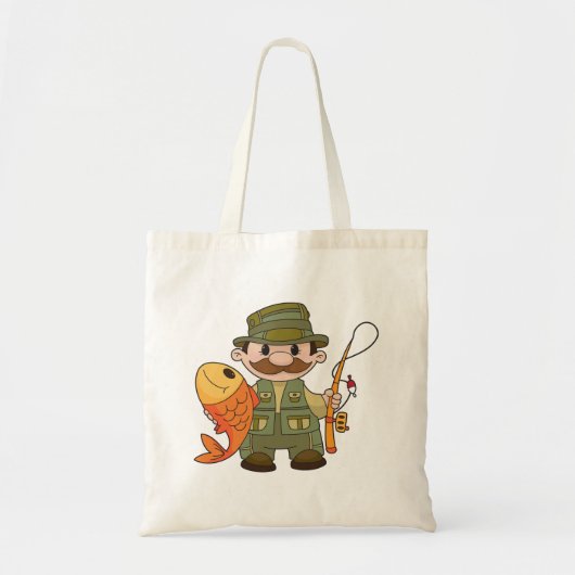 Cartoon Fisherman met Big Catch Funny Gevist Tote Bag (Voorkant)