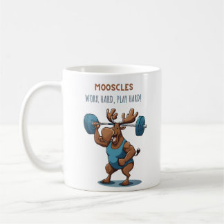 Cartoon fitness moose training with weights koffiemok
