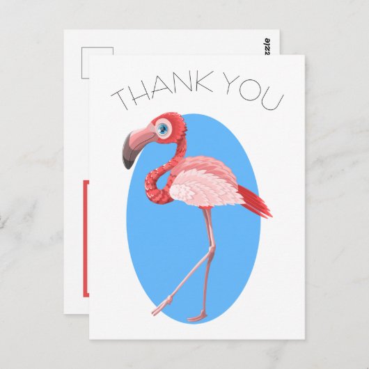 Cartoon Flamingo Dank u Briefkaart (Voorkant / Achterkant)