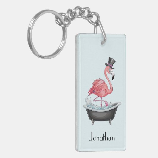 Cartoon Flamingo gepersonaliseerd Sleutelhanger (Voorkant Links)