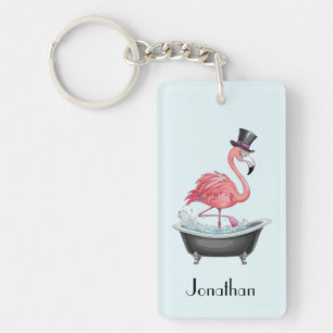 Cartoon Flamingo gepersonaliseerd Sleutelhanger