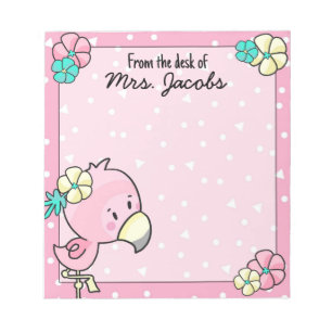 Cartoon Flamingo met Flowers Teacher Notitieblok