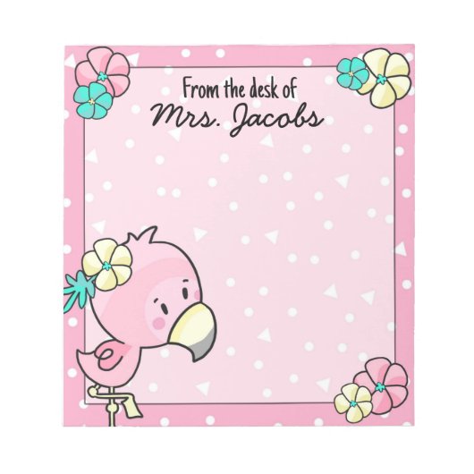 Cartoon Flamingo met Flowers Teacher Notitieblok (Voorkant)