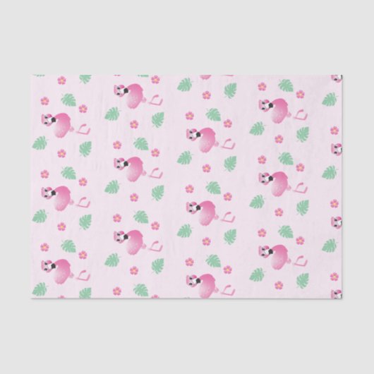 Cartoon Flamingo Tropical Flowers Patroze Tissuepapier (Voorkant)