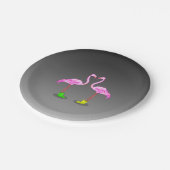 Cartoon flamingo's dragen kleurrijke winterlaarzen papieren bordje (Gekanteld)