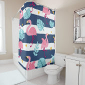 Cartoon Flamingo's: Zomer Tropisch . Douchegordijn (In situ)