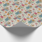 Cartoon floreel patroon met vogels 2 cadeaupapier (Hoek)