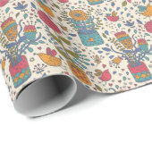 Cartoon floreel patroon met vogels 2 cadeaupapier (Rol Hoek)