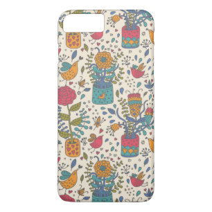 Cartoon floreel patroon met vogels 2 iPhone 8/7 plus hoesje
