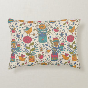 Cartoon floreel patroon met vogels 2 decoratief kussen