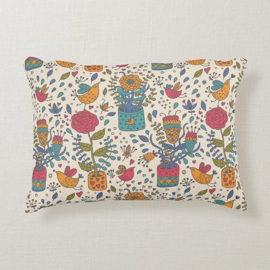 Cartoon floreel patroon met vogels 2 decoratief kussen (Voorkant)