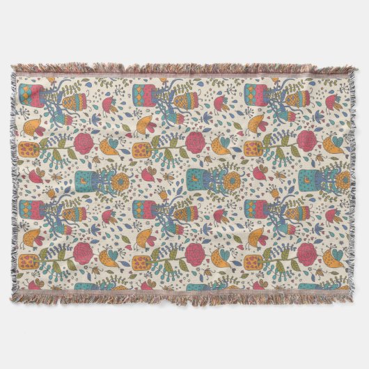 Cartoon floreel patroon met vogels 2 deken (Voorkant)