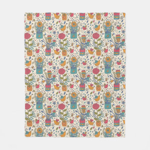Cartoon floreel patroon met vogels 2 fleece deken