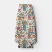 Cartoon floreel patroon met vogels 2 flesjeskoeler (Voorkant)