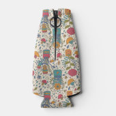 Cartoon floreel patroon met vogels 2 flesjeskoeler (Achterkant)