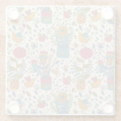 Cartoon floreel patroon met vogels 2 glazen onderzetter (Achterkant)