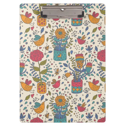 Cartoon floreel patroon met vogels 2 klembord (Voorkant)