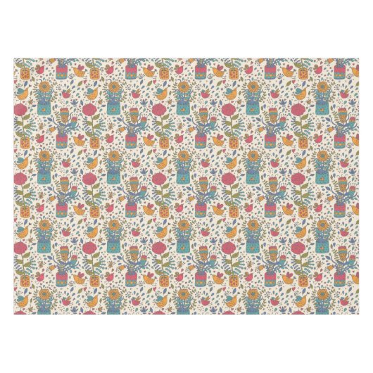 Cartoon floreel patroon met vogels 2 tafelkleed (Voorkant (Horizontaal))