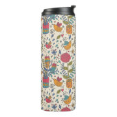 Cartoon floreel patroon met vogels 2 thermosbeker (Gedraaid links)