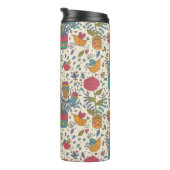 Cartoon floreel patroon met vogels 2 thermosbeker (Geroteerd rechts)