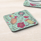 Cartoon floreel patroon met vogels bier onderzetter (Linkerzijde)