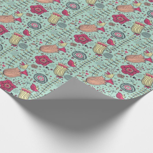 Cartoon floreel patroon met vogels cadeaupapier (Hoek)