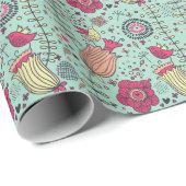 Cartoon floreel patroon met vogels cadeaupapier (Rol Hoek)