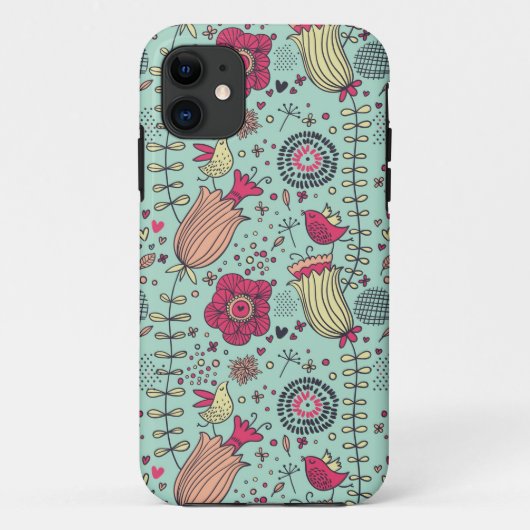 Cartoon floreel patroon met vogels Case-Mate iPhone case (Achterkant)
