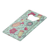 Cartoon floreel patroon met vogels creditkaart flessenopener (Achterkant Gekanteld)