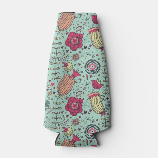 Cartoon floreel patroon met vogels flesjeskoeler (Voorkant)