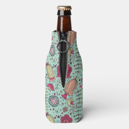 Cartoon floreel patroon met vogels flesjeskoeler (Fles Achterkant)