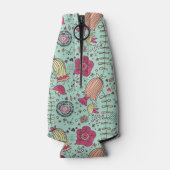 Cartoon floreel patroon met vogels flesjeskoeler (Achterkant)