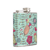 Cartoon floreel patroon met vogels heupfles (Rechts)