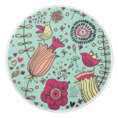 Cartoon floreel patroon met vogels keramische knop (Voorkant)