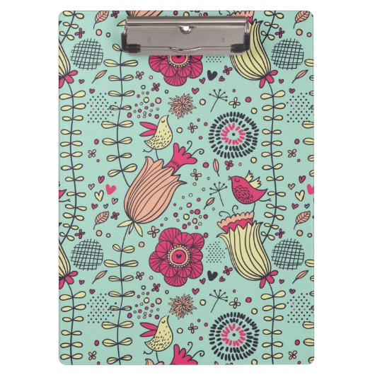 Cartoon floreel patroon met vogels klembord (Voorkant)