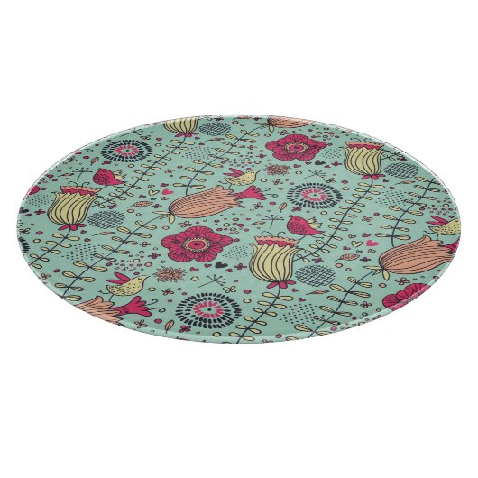 Cartoon floreel patroon met vogels snijplank (Hoek)