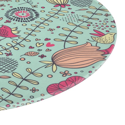 Cartoon floreel patroon met vogels snijplank (Hoek)