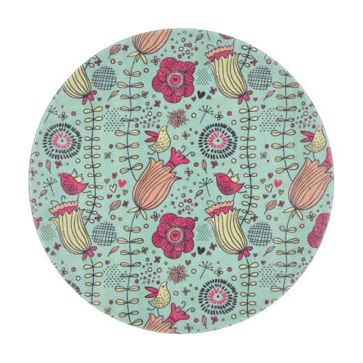 Cartoon floreel patroon met vogels snijplank (Voorkant)