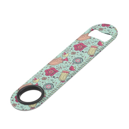 Cartoon floreel patroon met vogels speed flessenopener (Achterkant Gekanteld)