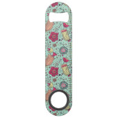 Cartoon floreel patroon met vogels speed flessenopener (Voorkant)