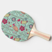 Cartoon floreel patroon met vogels tafeltennisbatje (Zijkant)