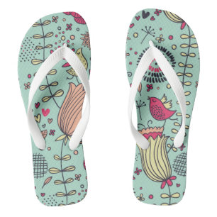 Cartoon floreel patroon met vogels teenslippers
