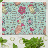 Cartoon floreel patroon met vogels theedoek (Gevouwen)