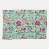 Cartoon floreel patroon met vogels theedoek (Horizontaal)