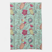 Cartoon floreel patroon met vogels theedoek (Verticaal)