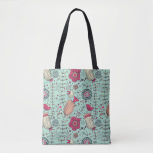 Cartoon floreel patroon met vogels tote bag