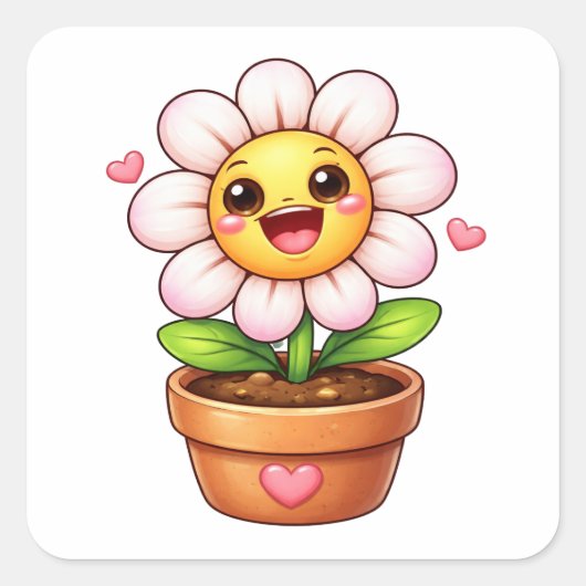 Cartoon flower laughing in pot Sticker (Voorkant)