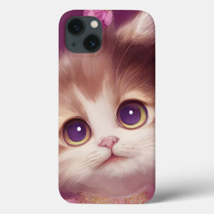 Cartoon fluffy baby kitten met grote ogen Case-Mate iPhone case