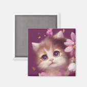 Cartoon fluffy baby kitten met grote ogen magneet (Voorkant / Achterkant)